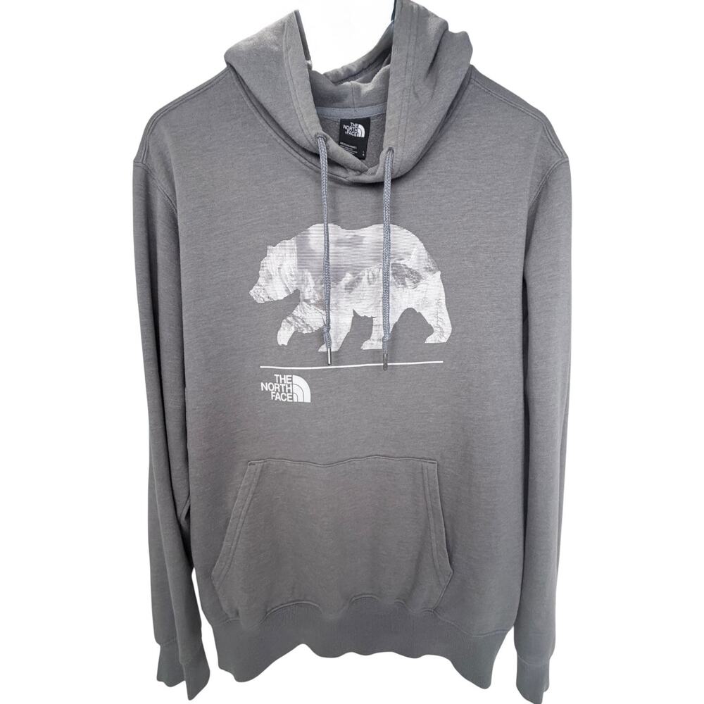 The North Face Mens Hoodie Gray Bear Graphic Pullover Sweatshirt Large